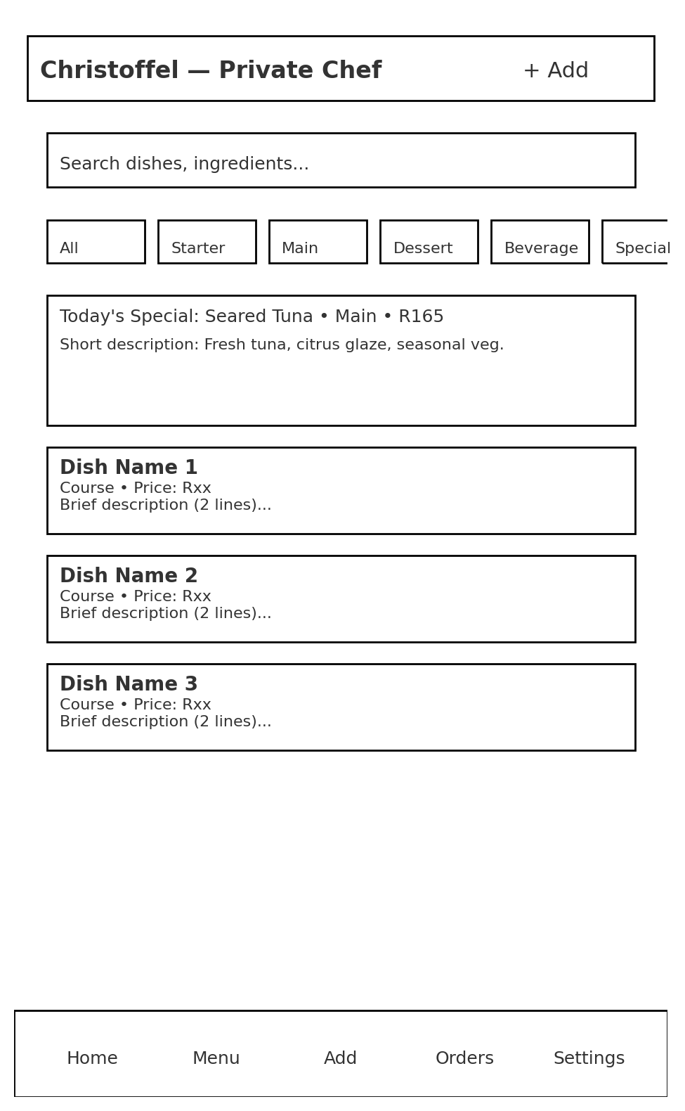 Chef Menu App